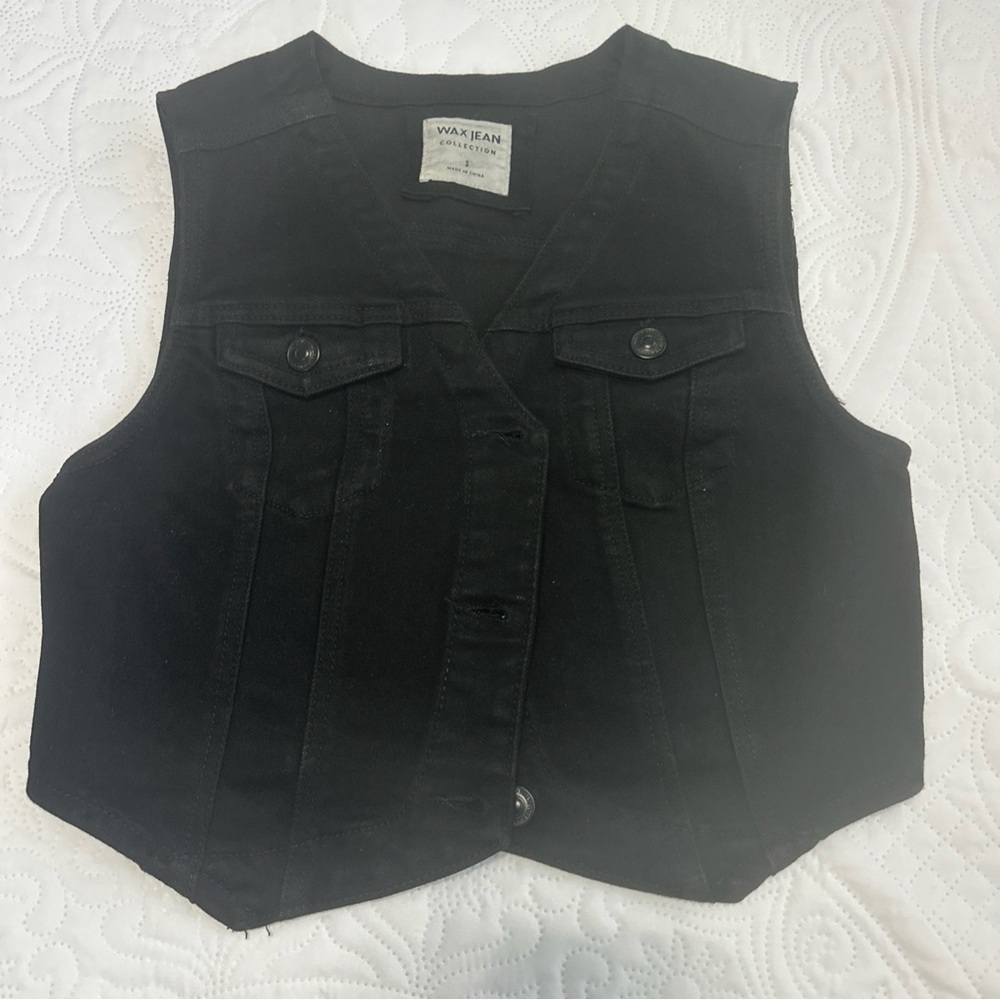 Wax Jean Collection Women's Vest, Black, Denim,Size S